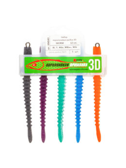 Набор поролоновых рыбок "3D Worm" 12см  Bl, V, WGr, WBlue, WOr