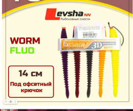 Набор сменных поролоновых приманок "3D WORM" 14 см   Lgr Fluo, Or Fluo, Bl, BR, V